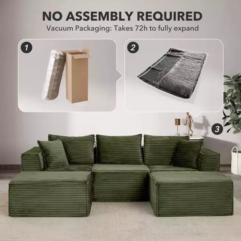 Canapé d'angle modulable avec pouf | Design minimaliste et moderne | Aucun assemblage requis