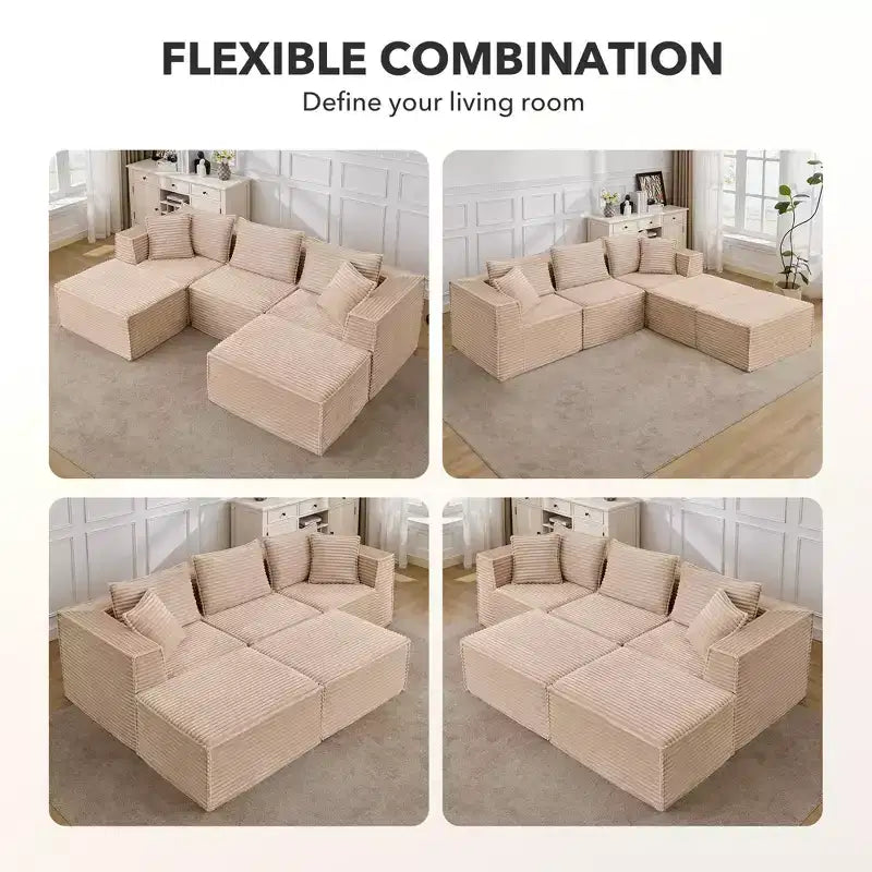 Canapé d'angle modulable avec pouf | Design minimaliste et moderne | Aucun assemblage requis