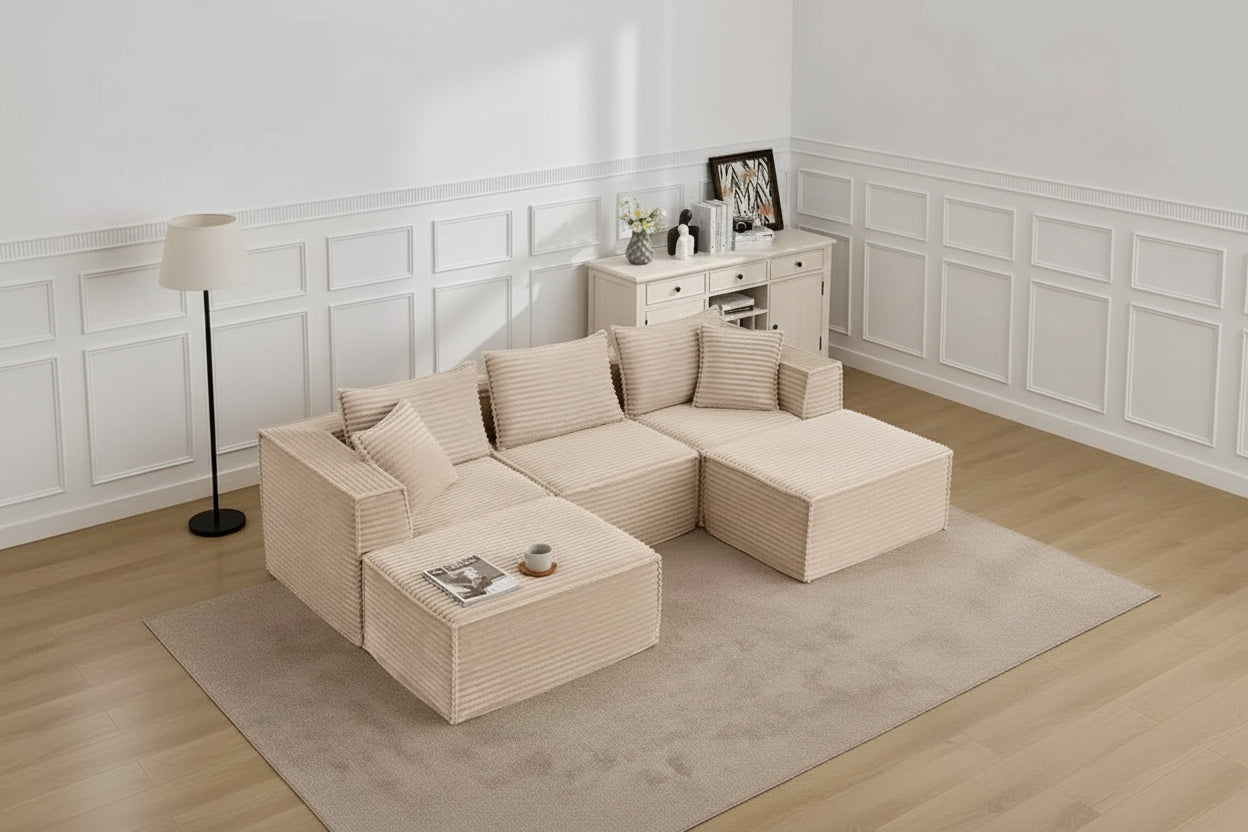 Modular Living Room Sofa, Cloud-Shaped Modular Sofa, Modern Minimalist Design, With Footstool, No Assembly Required, Suitable for Living Room