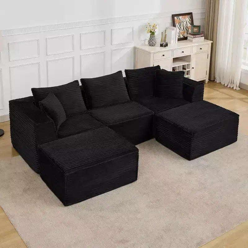Canapé d'angle modulable avec pouf | Design minimaliste et moderne | Aucun assemblage requis