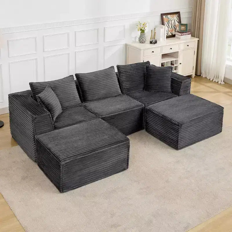 Canapé d'angle modulable avec pouf | Design minimaliste et moderne | Aucun assemblage requis