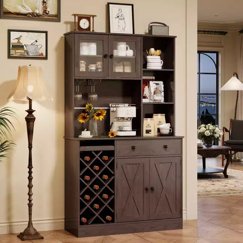 Farmhouse Sideboard Buffet Cabinet with Barn Doors, Storage Cabinet with Rack for Kitchen, Dining Room, Living Room