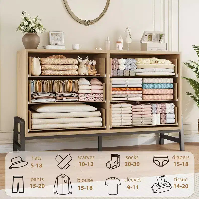 Commode en bois de 52 pouces de large à 6 tiroirs pour chambre à coucher, meuble de rangement autonome