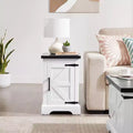 Farmhouse End Table with Barn Door, Adjustable Storage Shelf, and Metal Accents for Living Room or Bedroom