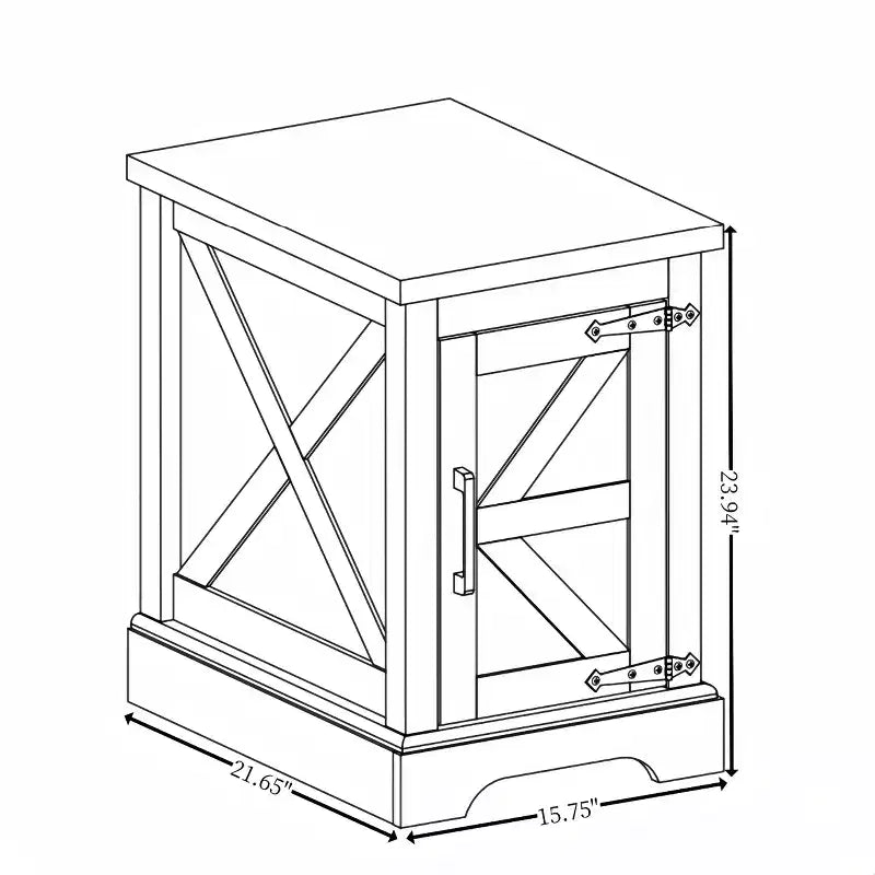 Table d'appoint avec porte de grange et étagère de rangement réglable