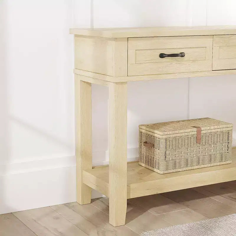 Table console de ferme de 54 pouces avec 3 tiroirs et étagères ouvertes