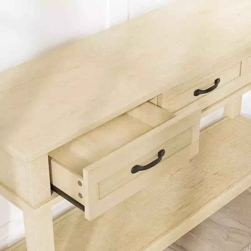 Table console de ferme de 54 pouces avec 3 tiroirs et étagères ouvertes