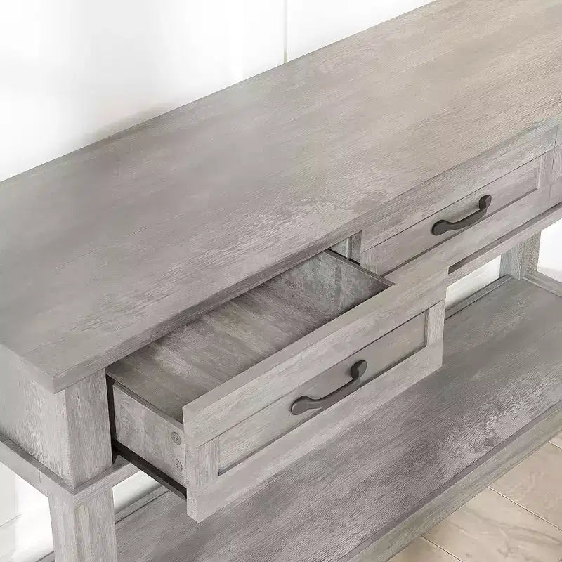 Table console de ferme de 54 pouces avec 3 tiroirs et étagères ouvertes