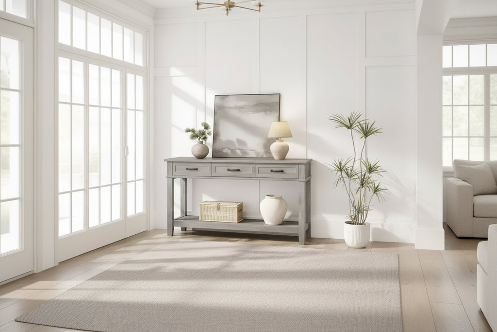 54 Farmhouse Console Table with 3 Drawers & Shelves  Entryway, Sofa, Living Room Storage Table