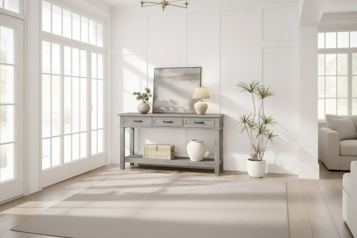 54 Farmhouse Console Table with 3 Drawers & Shelves  Entryway, Sofa, Living Room Storage Table