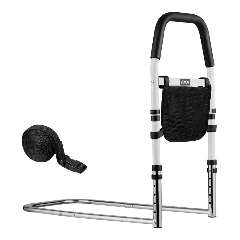 VEVOR Bed Rail for Elderly, Bedside Assist Rails with PU Handrail,Adjustable Height Pipe Bedside Cane,High-Strength Carbon Steel Bed Bars,Black+White