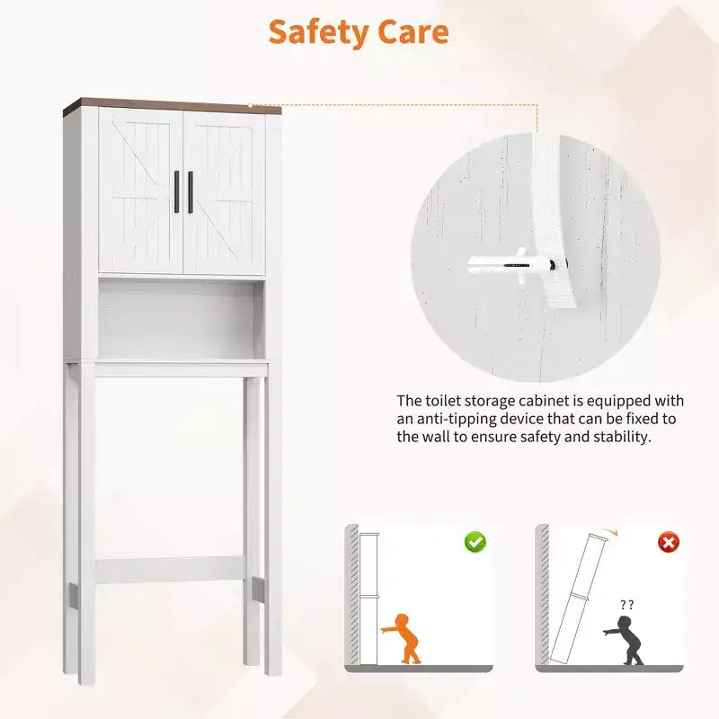 Étagère de rangement de salle de bain de 23,6 pouces de large au-dessus des toilettes avec armoire, organisateur d'étagère de salle de bain, autoportante avec conception anti-basculement