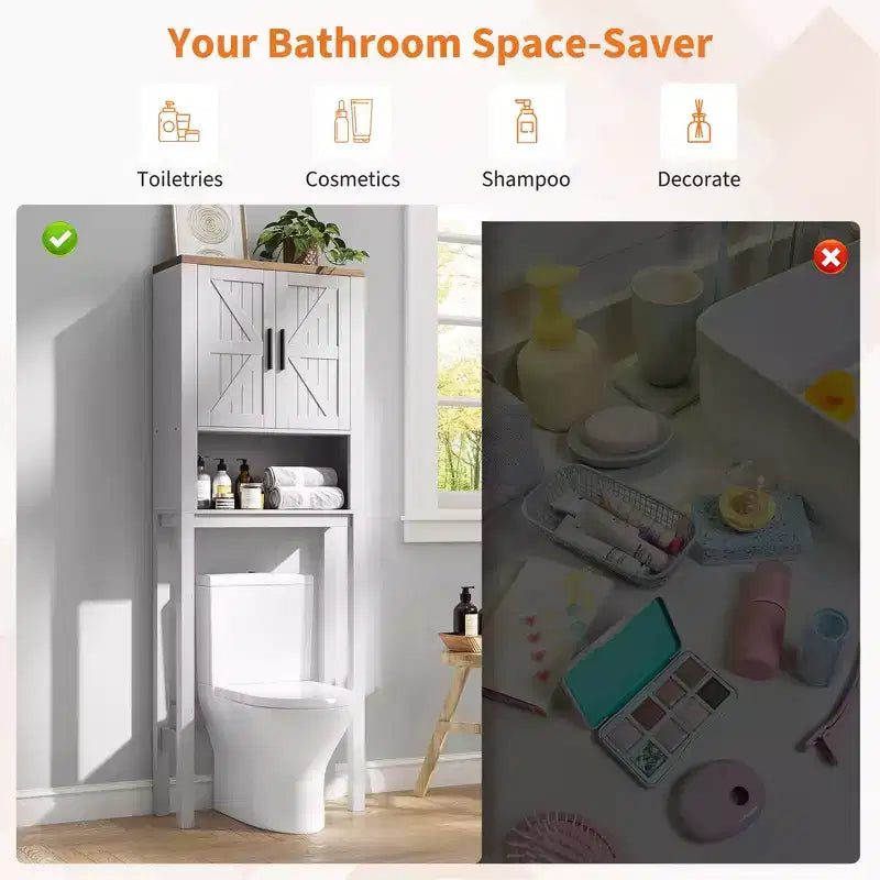 Étagère de rangement de salle de bain de 23,6 pouces de large au-dessus des toilettes avec armoire, organisateur d'étagère de salle de bain, autoportante avec conception anti-basculement