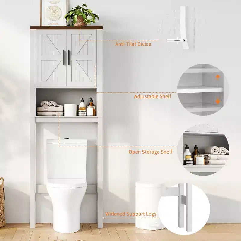 Étagère de rangement de salle de bain de 23,6 pouces de large au-dessus des toilettes avec armoire, organisateur d'étagère de salle de bain, autoportante avec conception anti-basculement