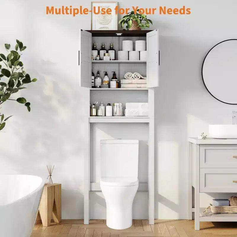 Étagère de rangement de salle de bain de 23,6 pouces de large au-dessus des toilettes avec armoire, organisateur d'étagère de salle de bain, autoportante avec conception anti-basculement