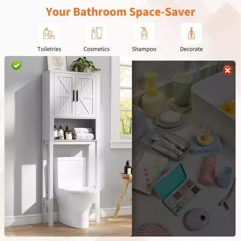 Étagère de rangement de salle de bain de 23,6 pouces de large au-dessus des toilettes avec armoire, organisateur d'étagère de salle de bain, autoportante avec conception anti-basculement