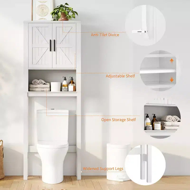 Étagère de rangement de salle de bain de 23,6 pouces de large au-dessus des toilettes avec armoire, organisateur d'étagère de salle de bain, autoportante avec conception anti-basculement