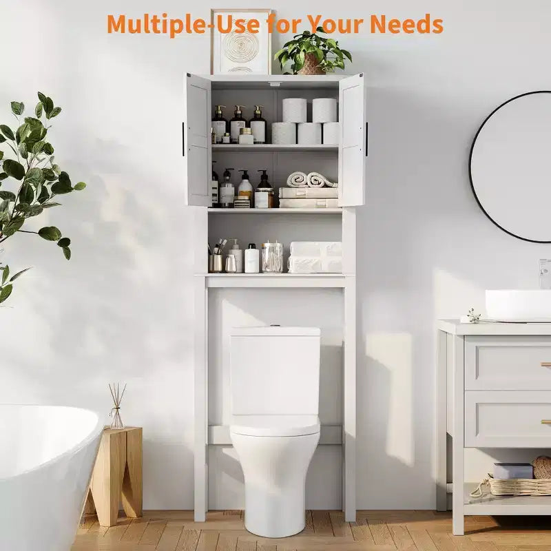 Étagère de rangement de salle de bain de 23,6 pouces de large au-dessus des toilettes avec armoire, organisateur d'étagère de salle de bain, autoportante avec conception anti-basculement