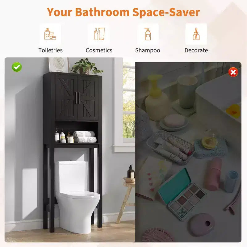 Étagère de rangement de salle de bain de 23,6 pouces de large au-dessus des toilettes avec armoire, organisateur d'étagère de salle de bain, autoportante avec conception anti-basculement