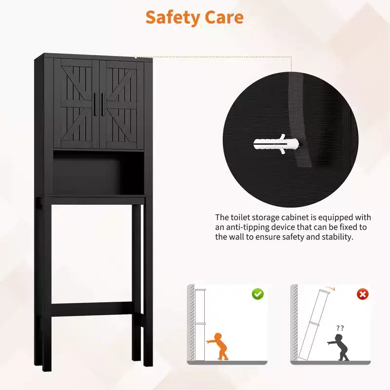 Étagère de rangement de salle de bain de 23,6 pouces de large au-dessus des toilettes avec armoire, organisateur d'étagère de salle de bain, autoportante avec conception anti-basculement