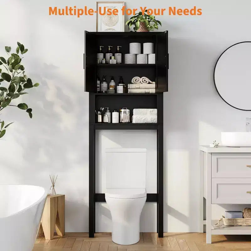 Étagère de rangement de salle de bain de 23,6 pouces de large au-dessus des toilettes avec armoire, organisateur d'étagère de salle de bain, autoportante avec conception anti-basculement
