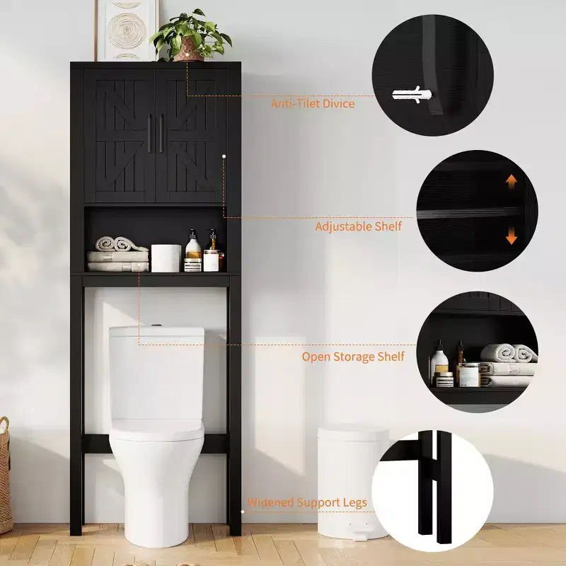 Étagère de rangement de salle de bain de 23,6 pouces de large au-dessus des toilettes avec armoire, organisateur d'étagère de salle de bain, autoportante avec conception anti-basculement