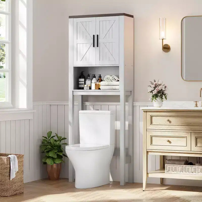 Étagère de rangement de salle de bain de 23,6 pouces de large au-dessus des toilettes avec armoire, organisateur d'étagère de salle de bain, autoportante avec conception anti-basculement