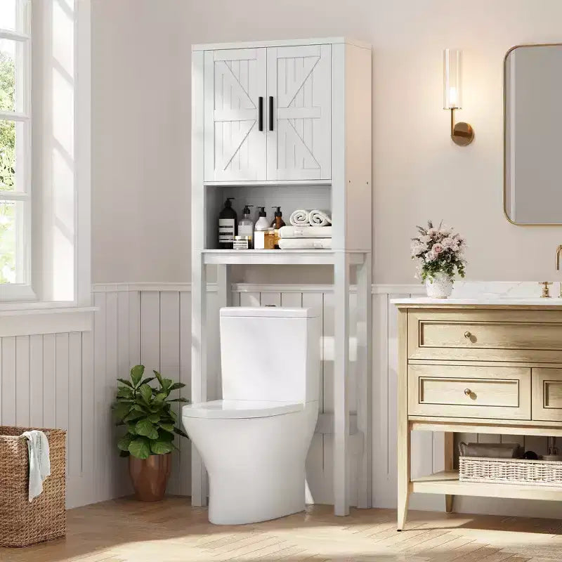 Étagère de rangement de salle de bain de 23,6 pouces de large au-dessus des toilettes avec armoire, organisateur d'étagère de salle de bain, autoportante avec conception anti-basculement