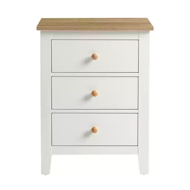 Table de chevet à 3 tiroirs avec poignées en bois