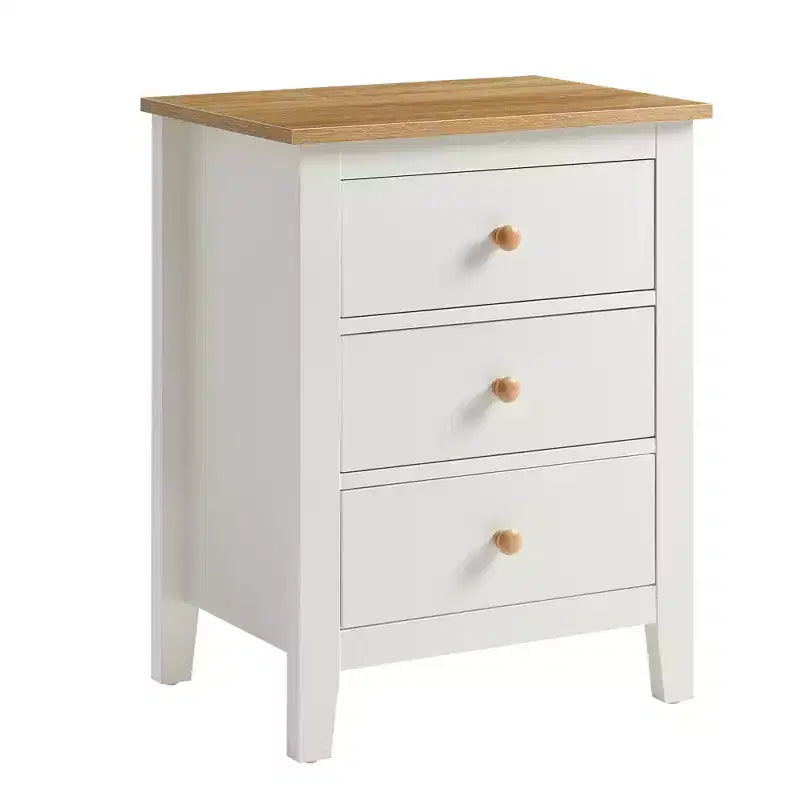 Table de chevet à 3 tiroirs avec poignées en bois