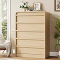 Acekool 5 Drawer Wooden Dresser, Curved Design Storage Organizer for Bedroom, Living Room, Entryway, Natural Oak