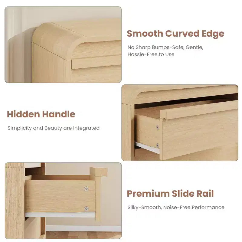 Commode 5 tiroirs - Meuble de rangement moderne en bois courbé avec finition chêne naturel
