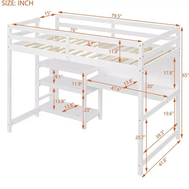 Lit mezzanine moderne avec bibliothèque, bureau et tableau d'écriture