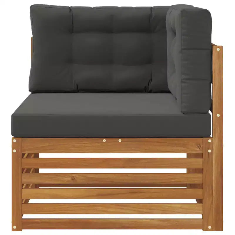 Canapé d'angle d'extérieur avec coussins amovibles - Bois d'acacia massif, finition naturelle