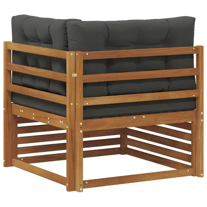 Canapé d'angle d'extérieur avec coussins amovibles - Bois d'acacia massif, finition naturelle