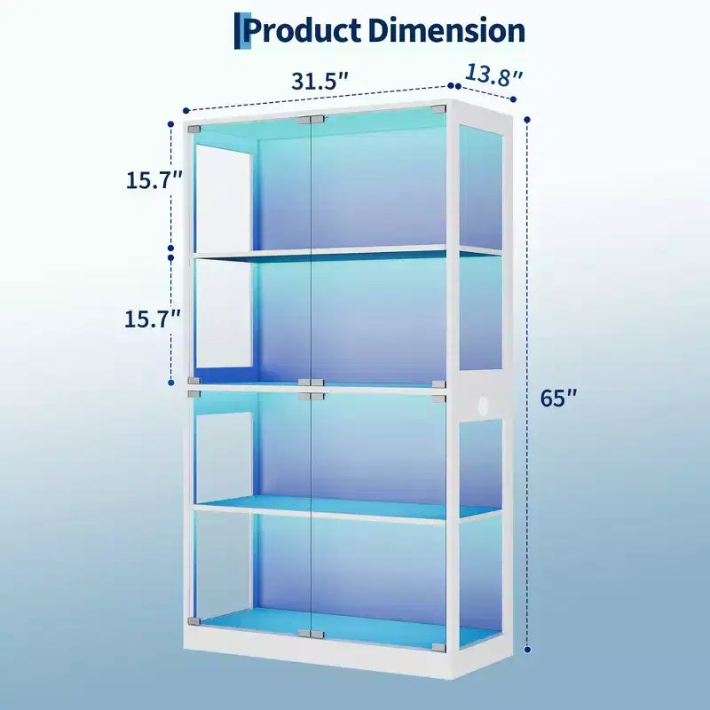 Vitrine en verre à 4 niveaux avec portes en verre et étagère de rangement pour objets de collection