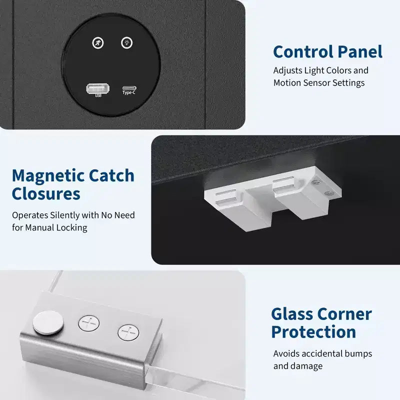 Vitrine en verre à 4 niveaux avec portes en verre et étagère de rangement pour objets de collection