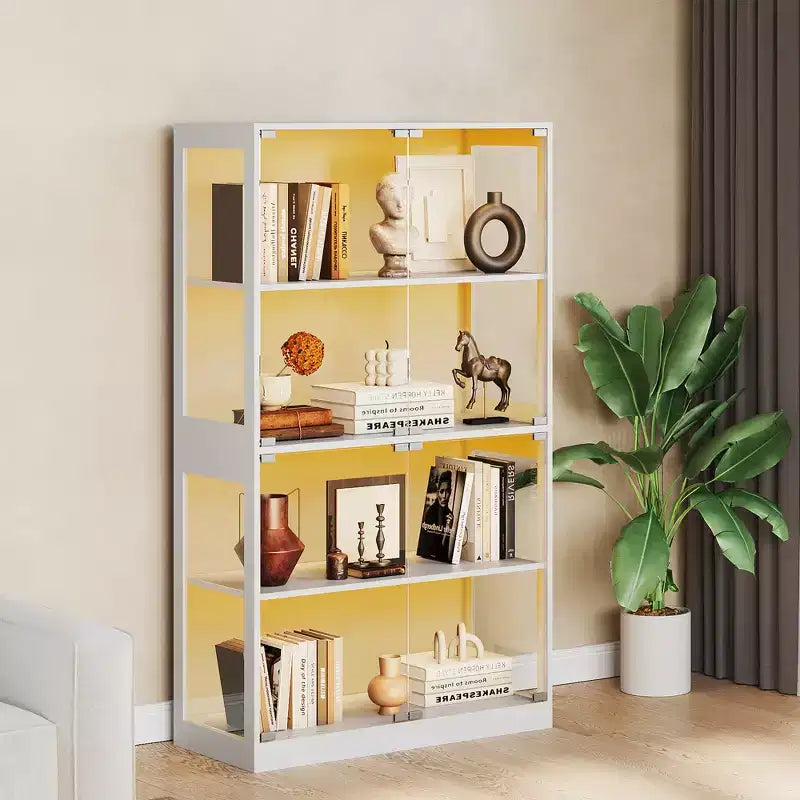 Vitrine en verre à 4 niveaux avec portes en verre et étagère de rangement pour objets de collection