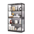 GustoWave 4-Tier Glass Display Cabinet, Black Curio Cabinet with Glass Doors, Storage Shelf for Collectibles, Living Room