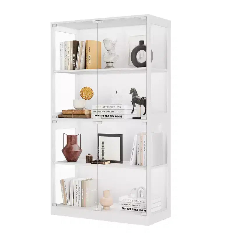 Vitrine en verre à 4 niveaux avec portes en verre et étagère de rangement pour objets de collection