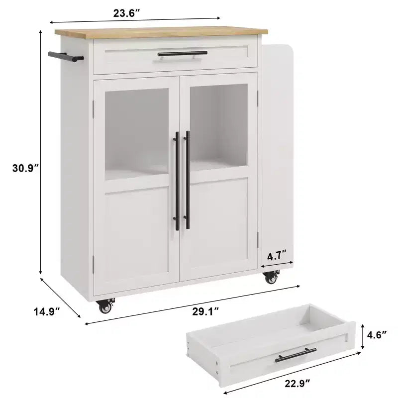 Îlot de cuisine roulant avec armoire de rangement et porte-épices