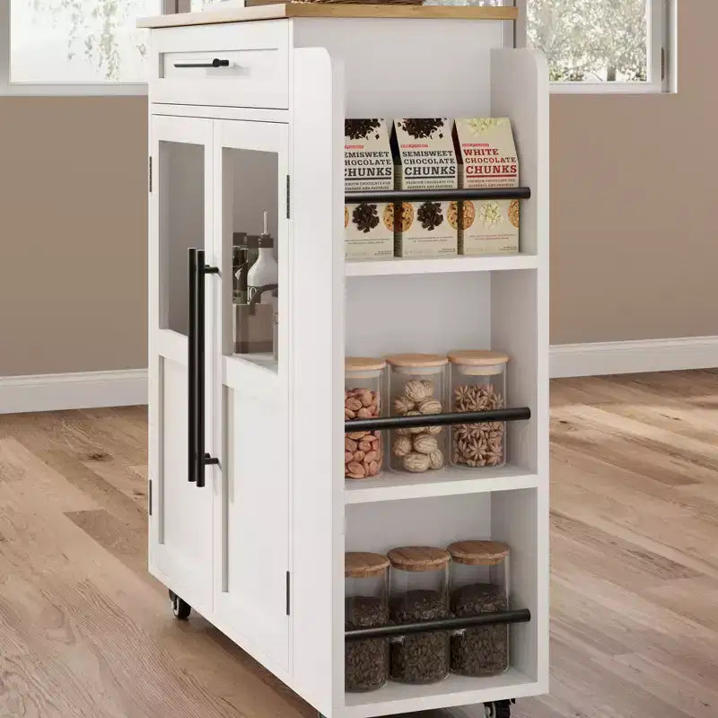 Îlot de cuisine roulant avec armoire de rangement et porte-épices