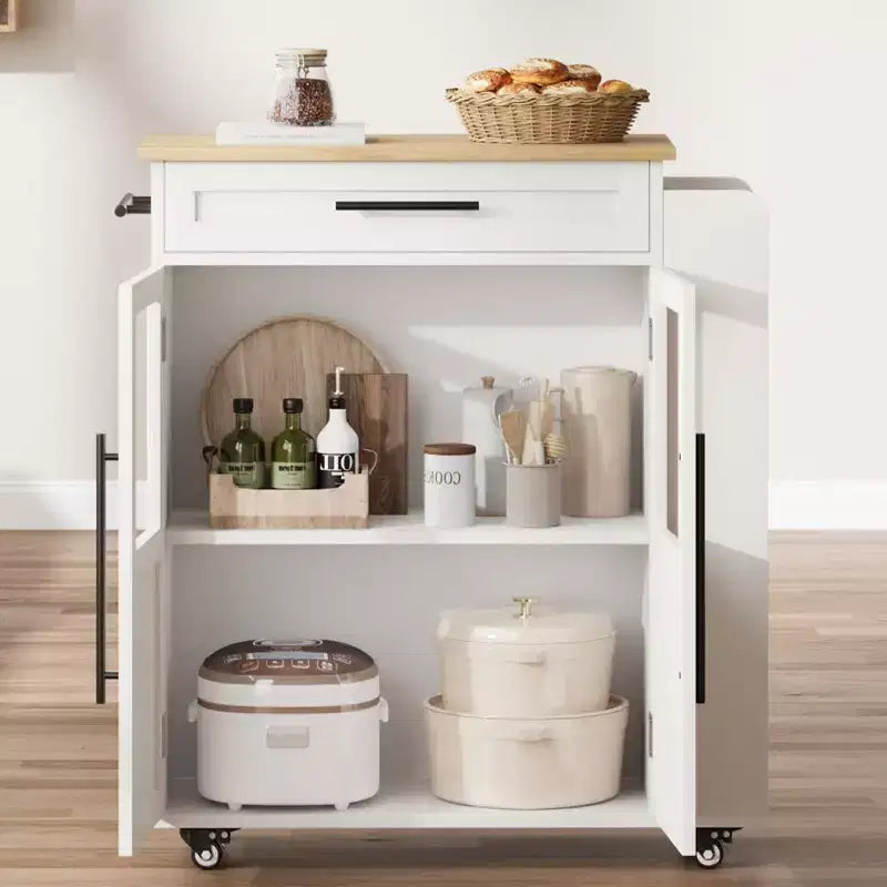 Îlot de cuisine roulant avec armoire de rangement et porte-épices