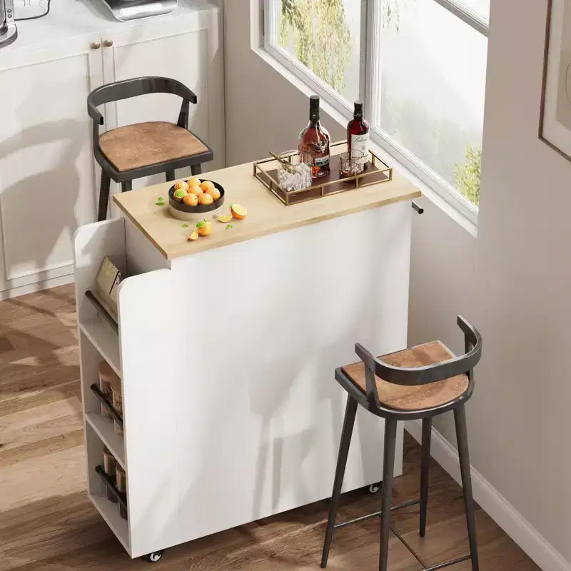 Îlot de cuisine roulant avec armoire de rangement et porte-épices