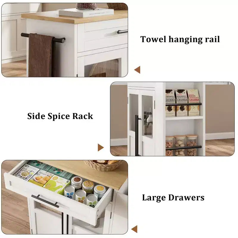 Îlot de cuisine roulant avec armoire de rangement et porte-épices
