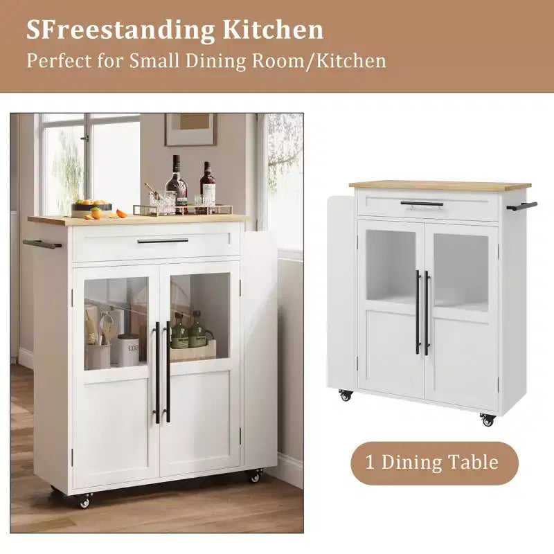 Îlot de cuisine roulant avec armoire de rangement et porte-épices