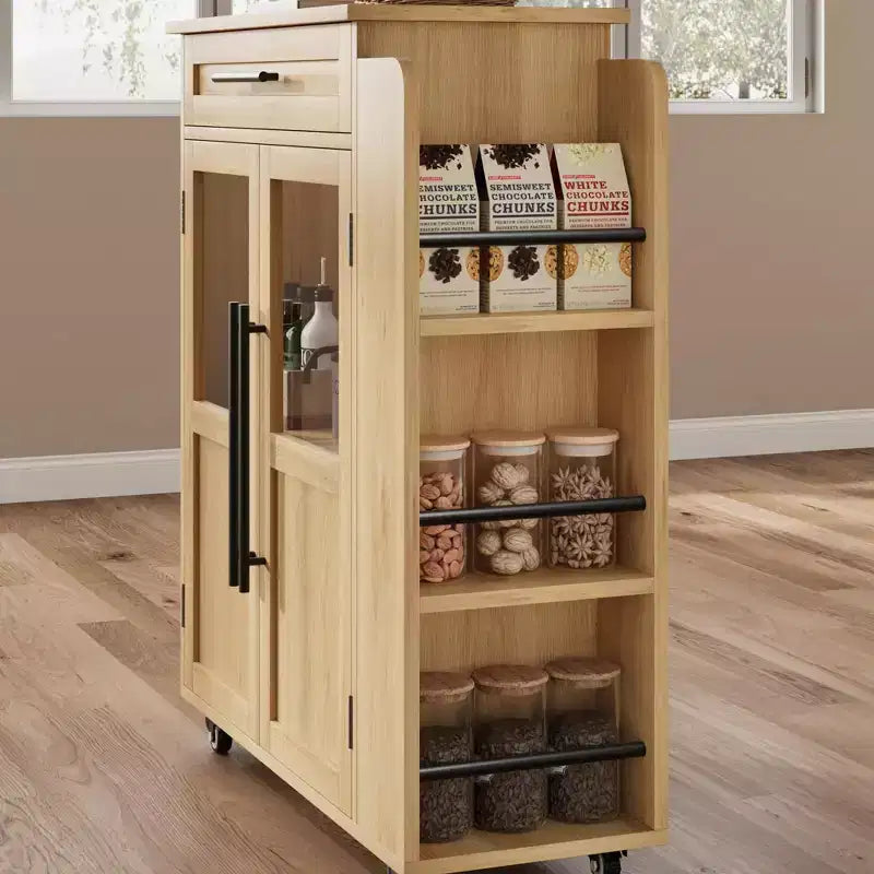 Îlot de cuisine roulant avec armoire de rangement et porte-épices