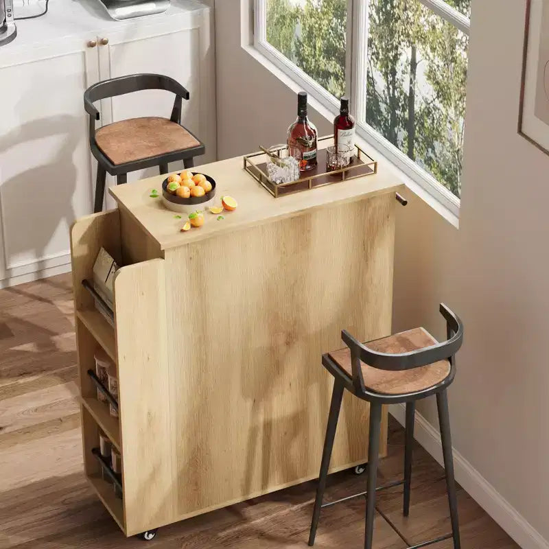 Îlot de cuisine roulant avec armoire de rangement et porte-épices