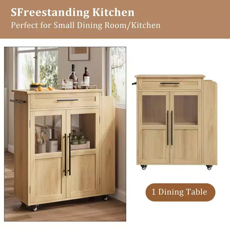 Îlot de cuisine roulant avec armoire de rangement et porte-épices