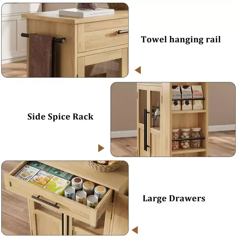 Îlot de cuisine roulant avec armoire de rangement et porte-épices